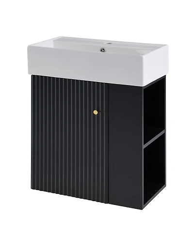 Cesicia 22 in. Modern Floating Bathroom Vanity with Ceramic Basin and Right Side Storage for Small Bathrooms