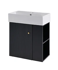 Cesicia 22 in. Modern Floating Bathroom Vanity with Ceramic Basin and Right Side Storage for Small Bathrooms
