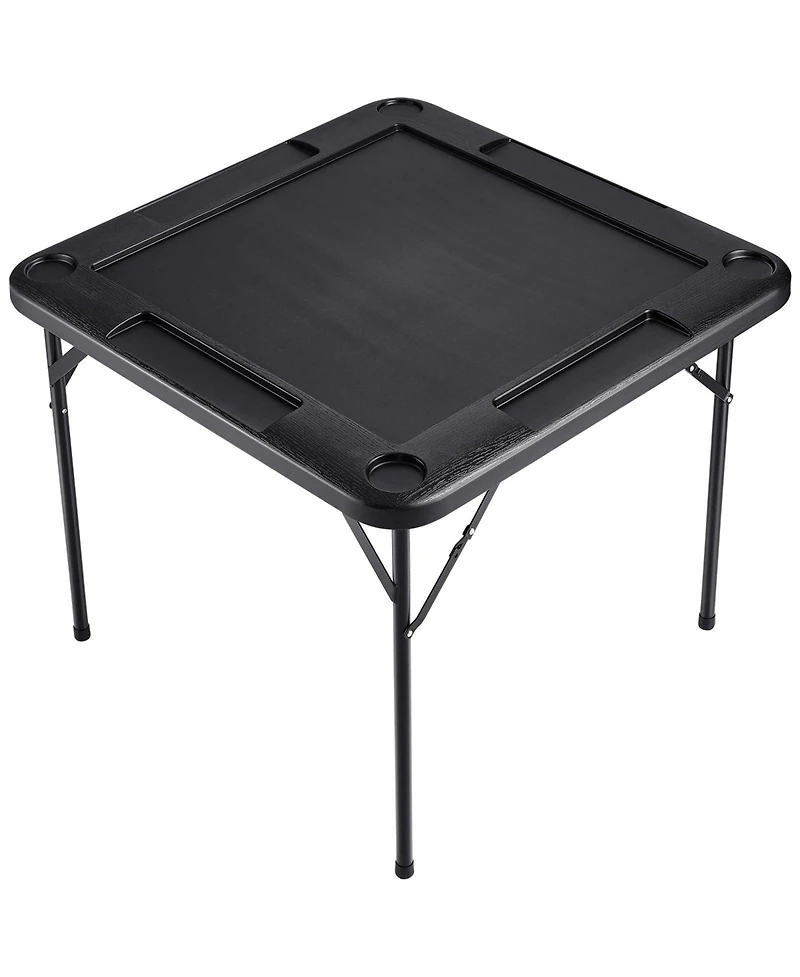 Mecale Folding Mahjong Table for 4 Players with Cup Holders & Chip Trays, Portable Square Card Table, Black