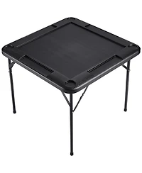 Mecale Folding Mahjong Table for 4 Players with Cup Holders & Chip Trays, Portable Square Card Table, Black