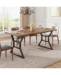 gaomon Dining Room Table for 6, 70 Inch Rectangular Kitchen Table with Heavy Duty Metal Legs, Farmhouse Wooden Dining Table