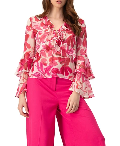 Ivonne Women's Straight Long Sleeve Blouse with Ruffles