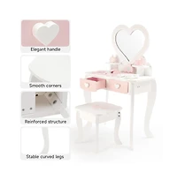 Bruce & Shark Princess Vanity Set for Girls | Kids Makeup Table with Mirror, Stool, Drawers & Pretend Cosmetics