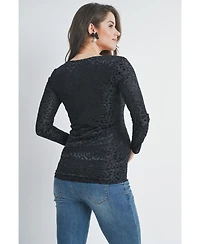 Hello Miz Women's Leopard Print Velvet Long Sleeve Maternity Top