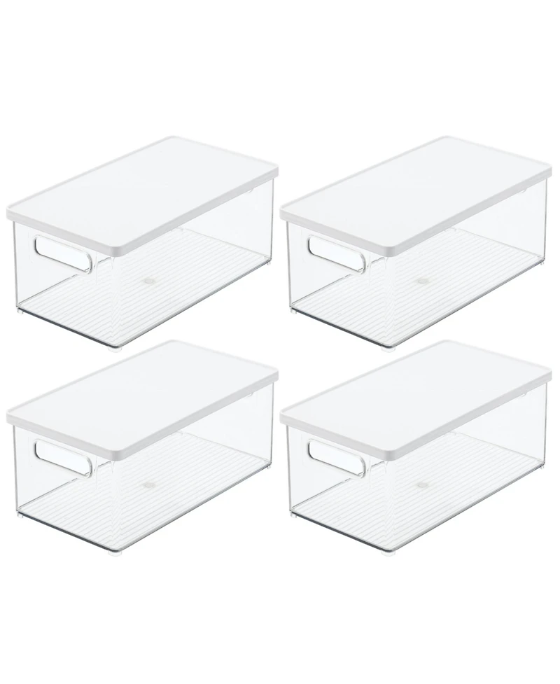 mDesign Plastic Storage Bin Box Container, Lid and Handles, 4 Pack, Clear/White