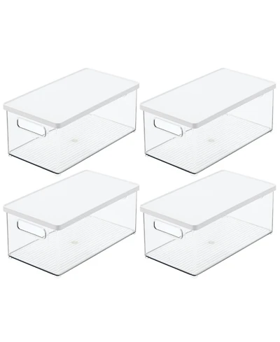 mDesign Plastic Storage Bin Box Container, Lid and Handles, 4 Pack, Clear/White