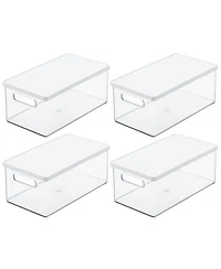 mDesign Plastic Storage Bin Box Container, Lid and Handles, 4 Pack, Clear/White