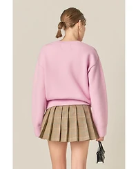 English Factory Women's Bunny Rhinestone Bow Sweater