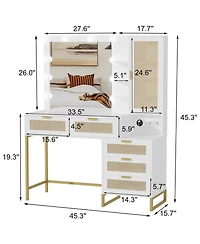 Gaomon Vanity Mirror Lights and Table and Power Outlet Makeup Vanity Table for Bedrooms, Apartments, Easy to Assemble