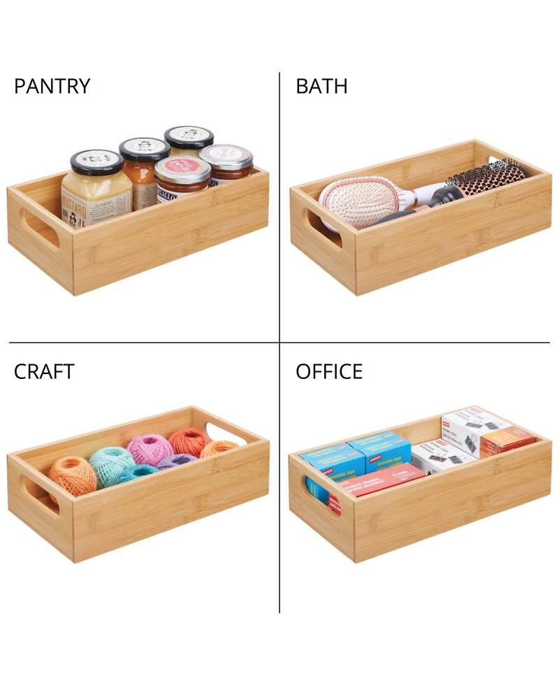mDesign Bamboo Pantry Organizer Container Bin with Handles, 2 Pack, Natural/Tan