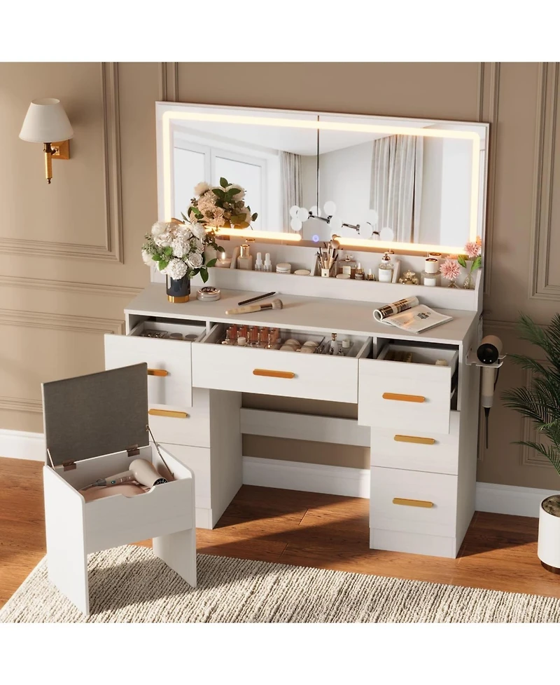 Gaomon Vanity Desk Large Mirror and Lights 45.9 inch Makeup Vanity Desk for Bedrooms, Apartments