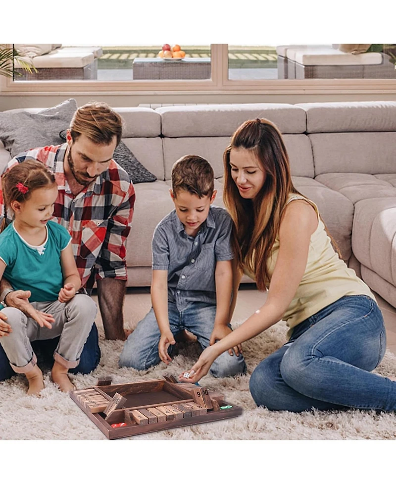 Gse Games & Sports Expert 4-Player Wooden Shut The Box Game Set. 10-Numbers Pub Dice Board with 8 Dice. 4-Way Set