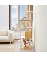 Aostirmotor 68.9"Tall Multi-Level Cat Tree with Cat Condo in Natural