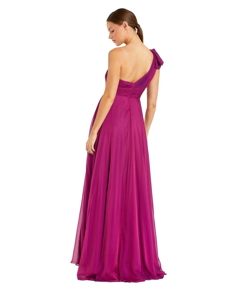 Mac Duggal Petite Pleated One Shoulder Chiffon Gown