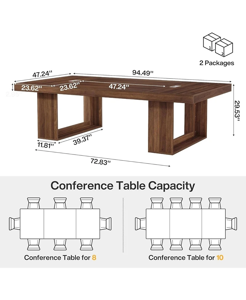 Tribesigns 8FT Conference Table for 10 People, 94.5" W Large Meeting Table with 2 Cable Grommet, Business Style Seminar Boardroom Podcast Tables