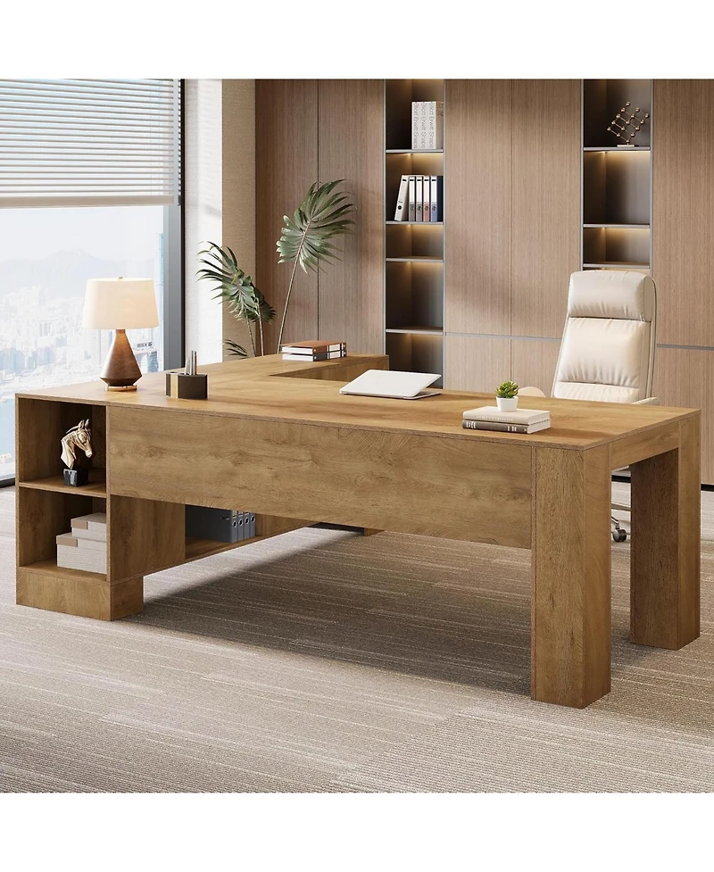 Tribesigns L-Shaped Executive Desk, 78-Inch Office Desk with Storage Cabinet and 2-Tier Shelf, Large Wooden Computer Writing Table