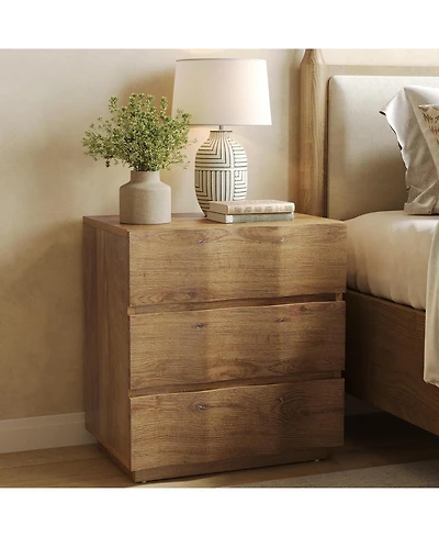 Tribesigns Fluted Nightstand, Side Table with 3 Drawers, Farmhouse Bedside Table, Wood Nightstand, Small Bedroom Dresser, Rustic Wood End Table