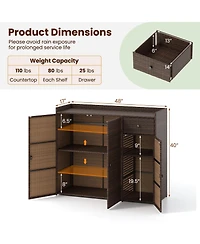 Slickblue Outdoor Wicker Storage Cabinet with Three Doors for Patio