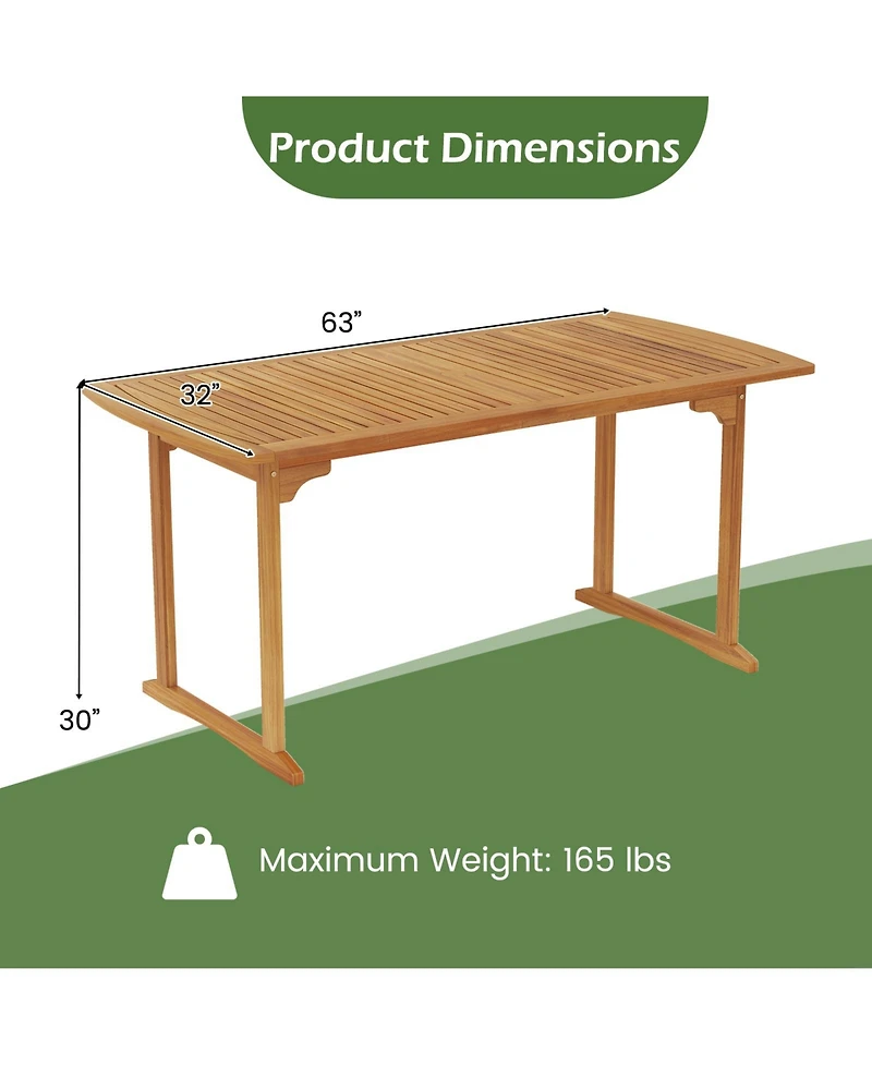 Slickblue Outdoor 63 Inch Dining Table, Slatted Surface with Umbrella Hole