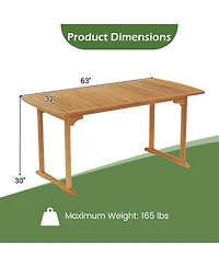 Slickblue Outdoor 63 Inch Dining Table, Slatted Surface with Umbrella Hole