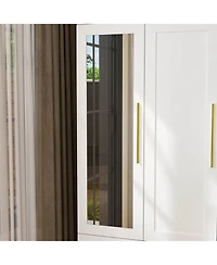 Homsee Wardrobe with Top Cabinet and Mirror, Bedroom Closet, Armoire,