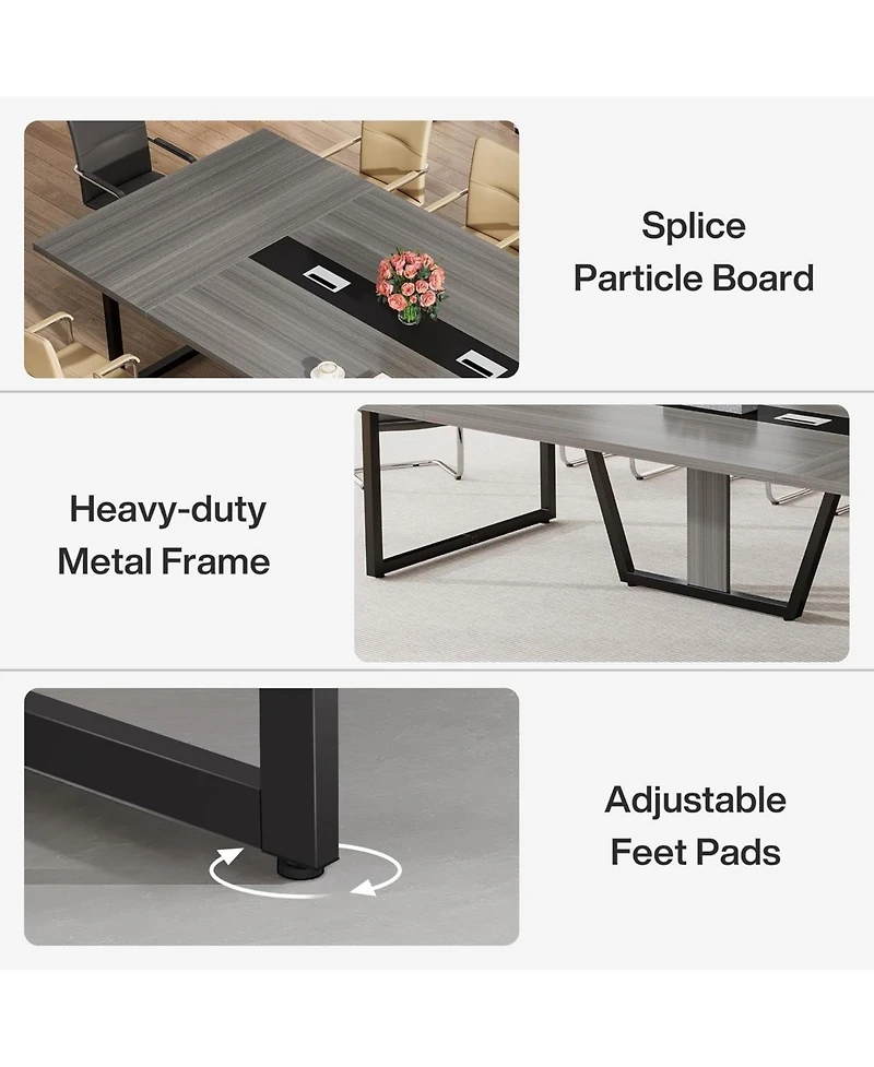 Tribesigns 94.5-Inch Conference Table for 10 People, Industrial 8 Ft Meeting with Two Grommets Home Office, Studio, Business