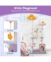 Aostirmotor 66" Tall Multi-level Cat Tower with Scratching Posts in Purple