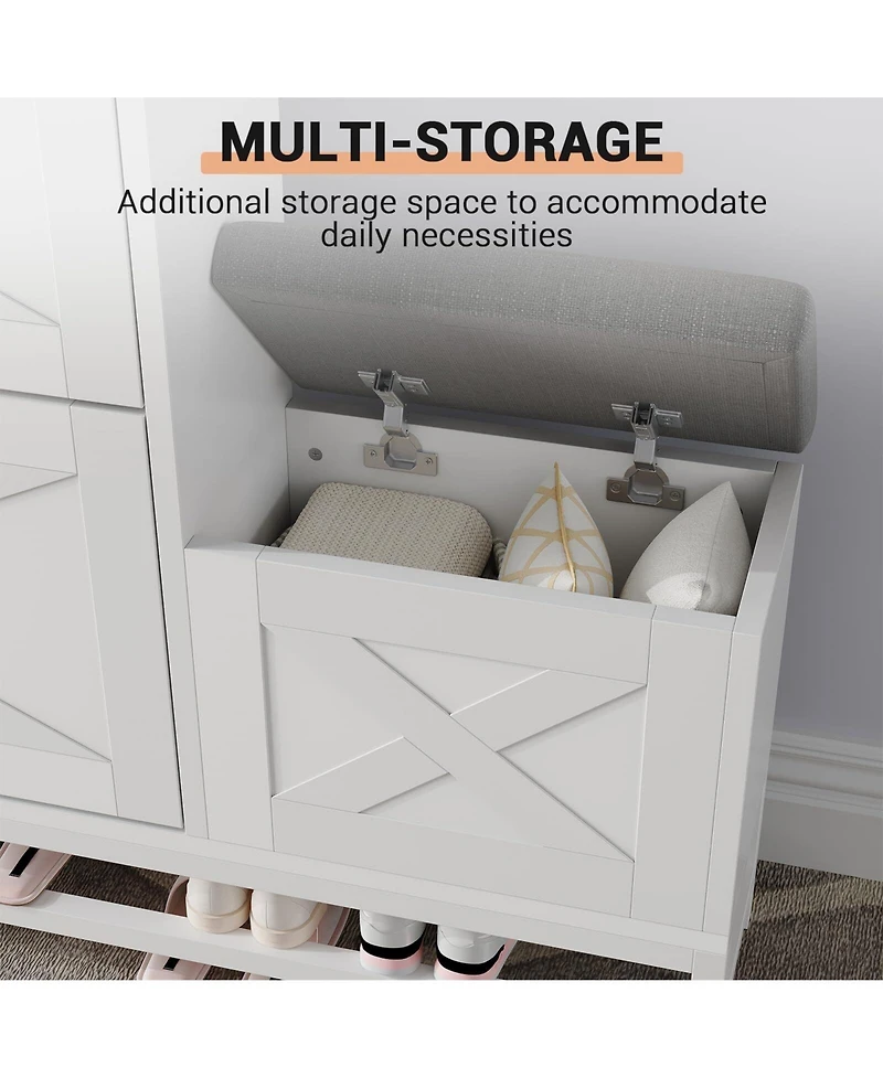 Gaomon 2-Drawer Flip Shoe Cabinet with Bench, Rustic Brown, Hidden Storage & Hooks for Entryway or Living Room.