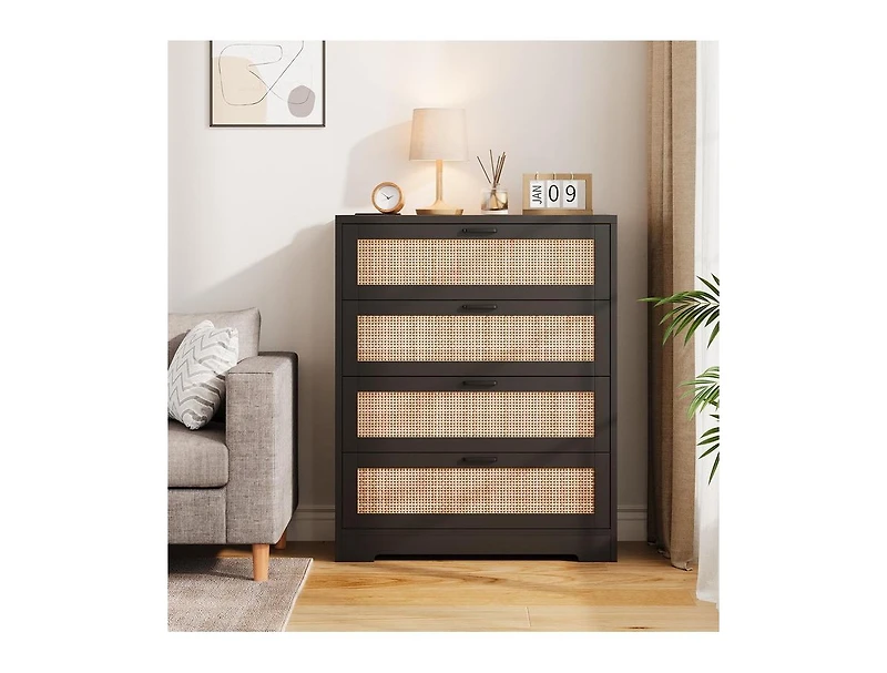 gaomon Rattan Dresser, Tall Chest of Drawers, Wood Dresser for Bedroom, Closet, Living Room