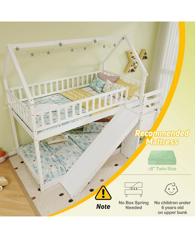Costway Twin Over Bunk Bed with Slide & Staircase Storage Compartments