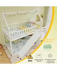 Costway Twin Over Bunk Bed with Slide & Staircase Storage Compartments