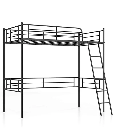 Costway Twin Size Metal Loft Bed Single Loft Bunk Bed with Full-Length Guardrail