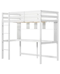Costway Twin Size Loft Bed with Desk & Shelves Safety Guardrails & Ladder Storage