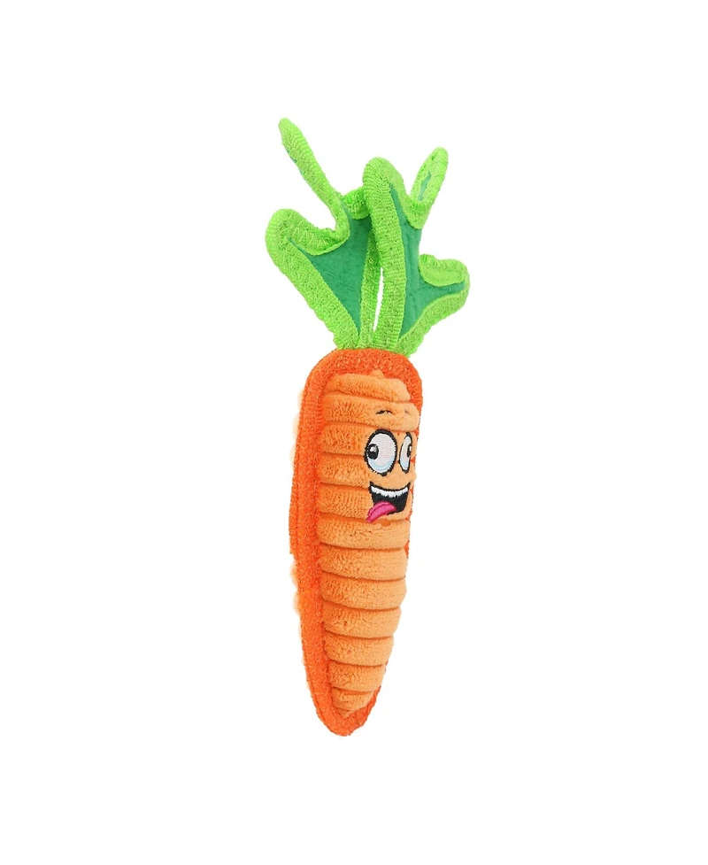 Tuffy Funny Food Jr Carrot, Durable Plush Squeaky Dog Toy