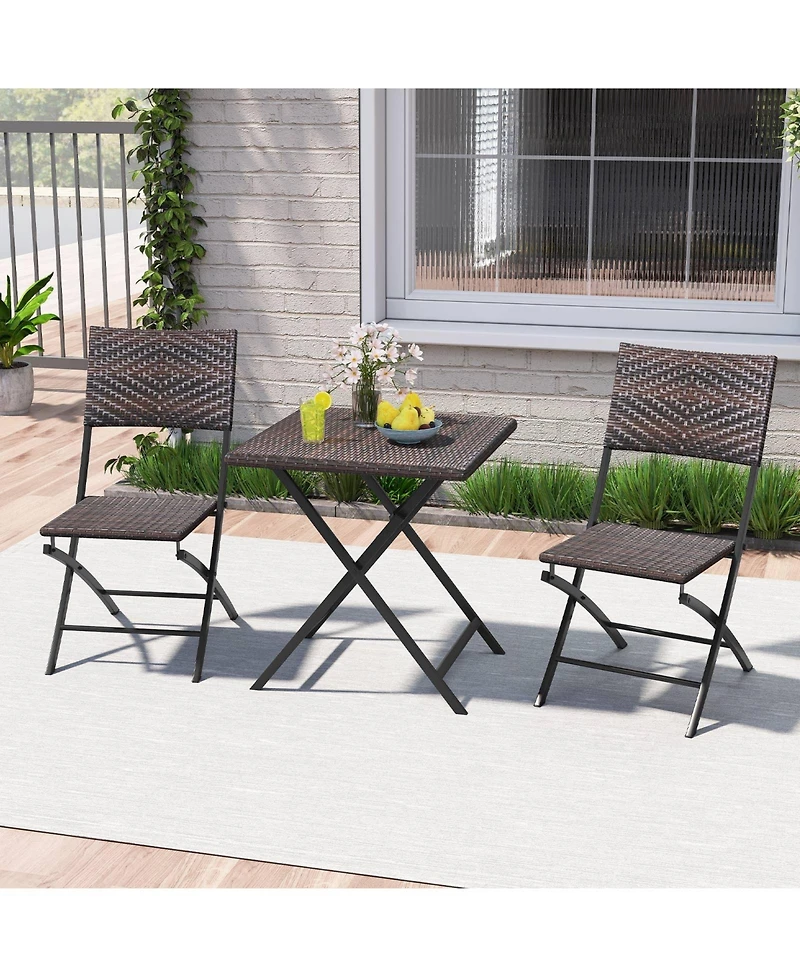 Slickblue Rattan Patio Bistro Set with Folding Dining Table and Chairs
