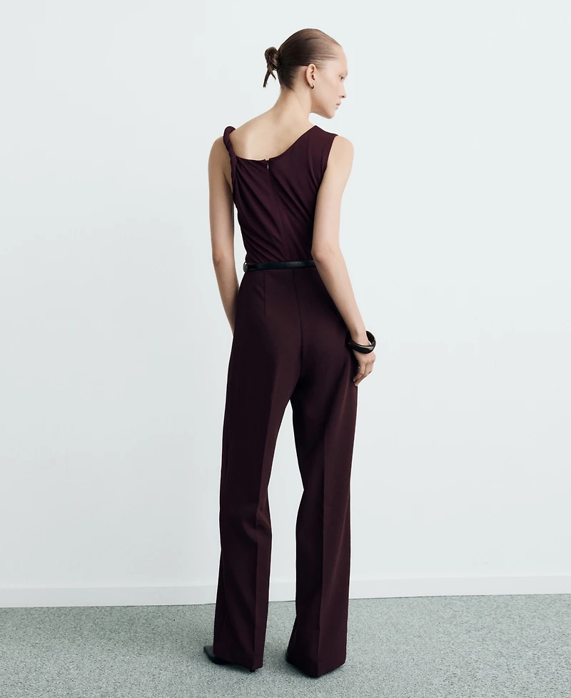 Mango Women's Asymmetrical Neckline And Belt Jumpsuit