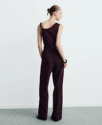 Mango Women's Asymmetrical Neckline And Belt Jumpsuit