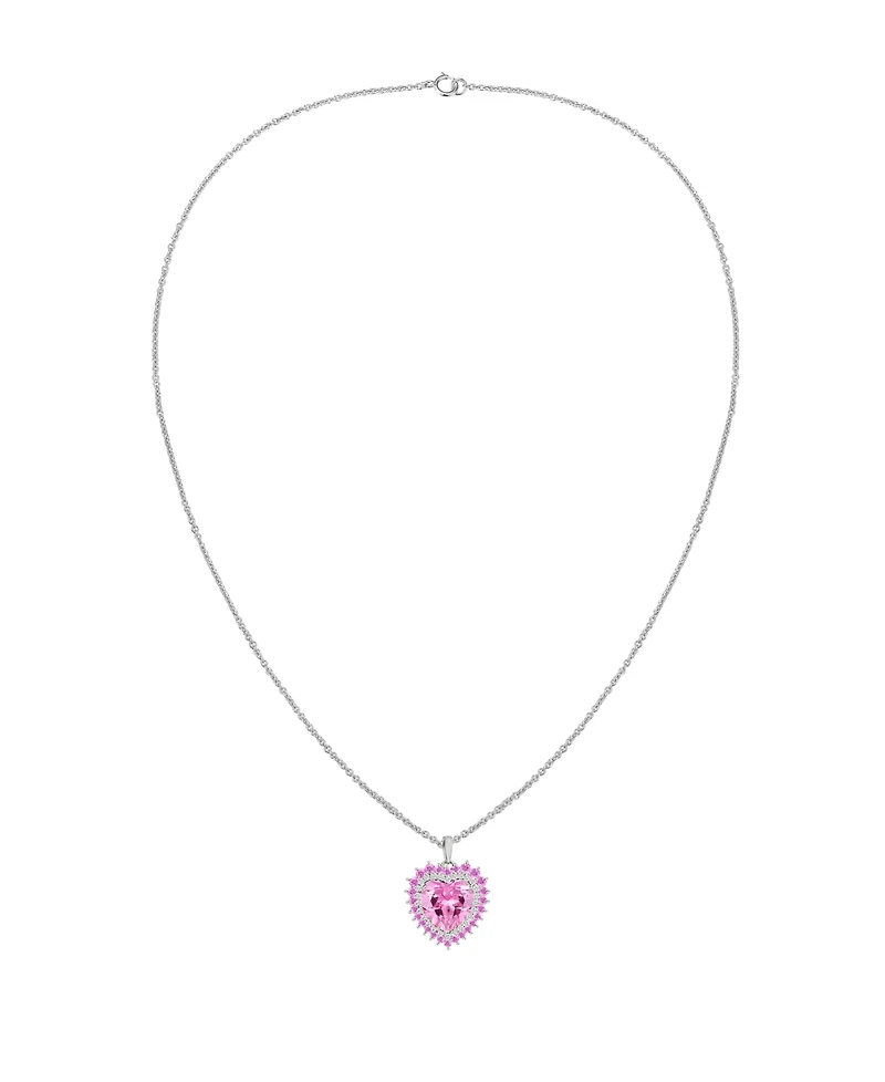 Macy's Lab-Grown Ruby and White Sapphire Heart Pendant Necklace 14k Gold Sterling Silver (Also Available Pink Sapphire)