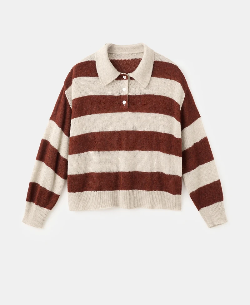 Mango Women's Striped Polo-Neck Sweater