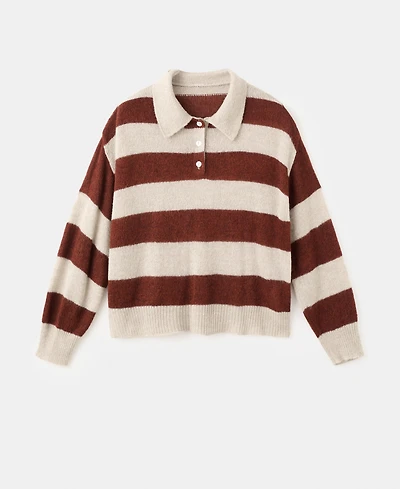 Mango Women's Striped Polo-Neck Sweater