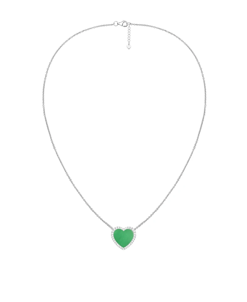 Macy's Jade (12mm) and Lab-Grown White Sapphire (0.02 ct. t.w.) Heart Pendant Necklace Sterling Silver (Also Available Onyx)