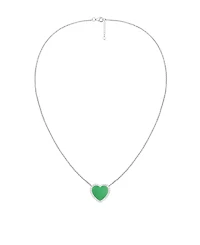 Macy's Jade (12mm) and Lab-Grown White Sapphire (0.02 ct. t.w.) Heart Pendant Necklace Sterling Silver (Also Available Onyx)