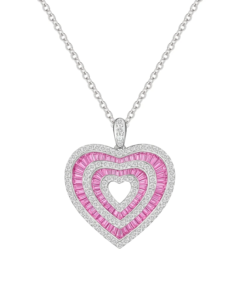 Macy's Lab-Grown Pink Sapphire (1.2 ct. t.w.) and White Sapphire (1 ct. t.w.) Heart Pendant Necklace in Sterling Silver