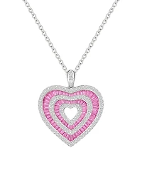 Macy's Lab-Grown Pink Sapphire (1.2 ct. t.w.) and White Sapphire (1 ct. t.w.) Heart Pendant Necklace in Sterling Silver