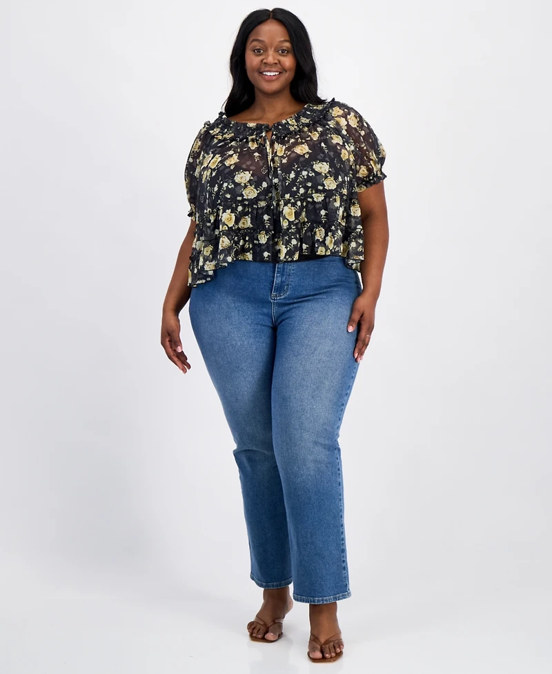 And Now This Trendy Plus Tie-Front Puff-Sleeve Top, Macy's Exclusive