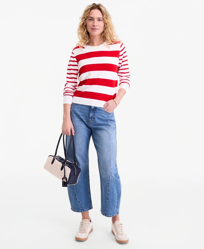 On 34th Women's Mixed-Stripe Crewneck Sweater, Macy's Exclusive
