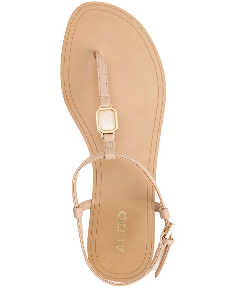 Aldo Women's Sandstone Round Toe T-Strap Flat Sandals