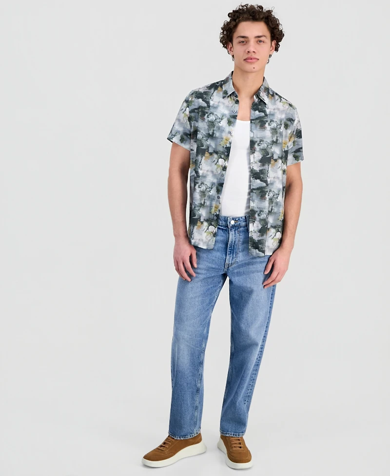 Guess Men's Abstract-Print Short-Sleeve Shirt