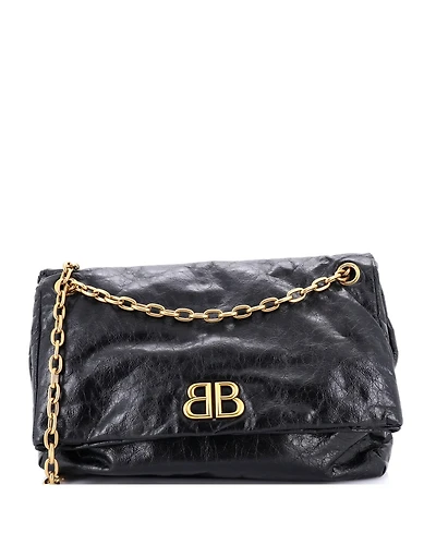 Pre-Owned Balenciaga Large Monaco Chain Flap Shoulder Bag Leather