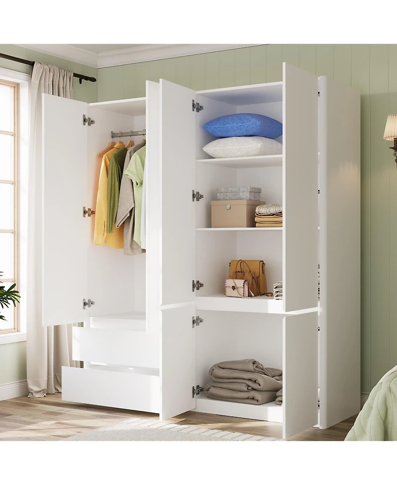 Homsee Large Wardrobe With 6-Door 2-Drawer，Bedroom Closet, Armoire, White